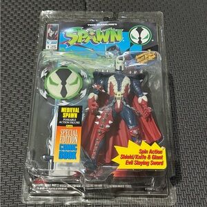 Vintage Medieval Action Figure with Red Cape